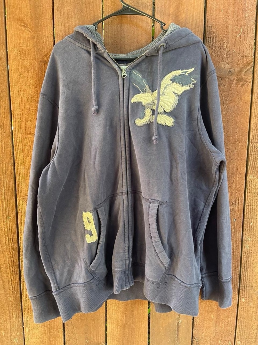 American Eagle Vintage Fit Y2K Full Zip Hoodie Embroidered Eagle Distressed XXL